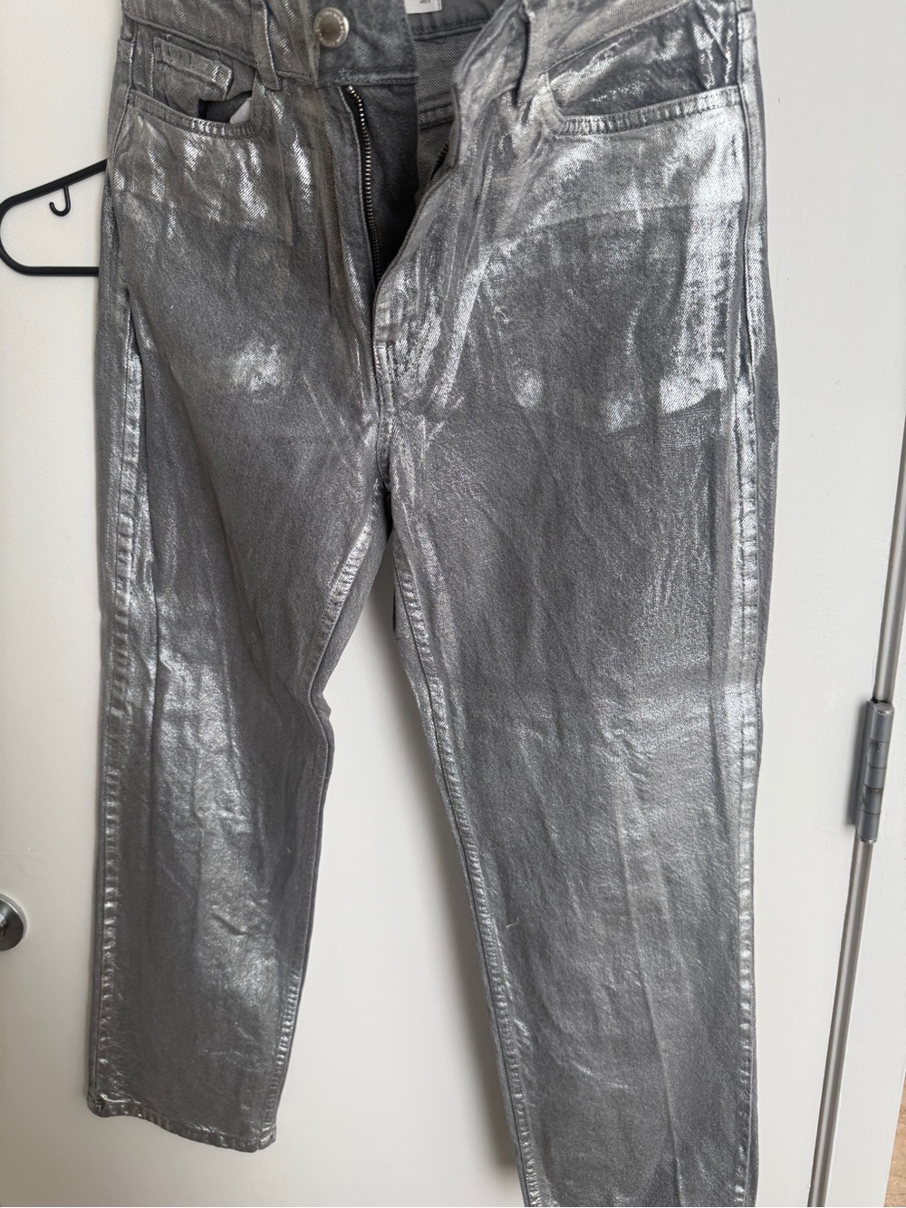 Mango women’s Straight Metallic Silver Jeans